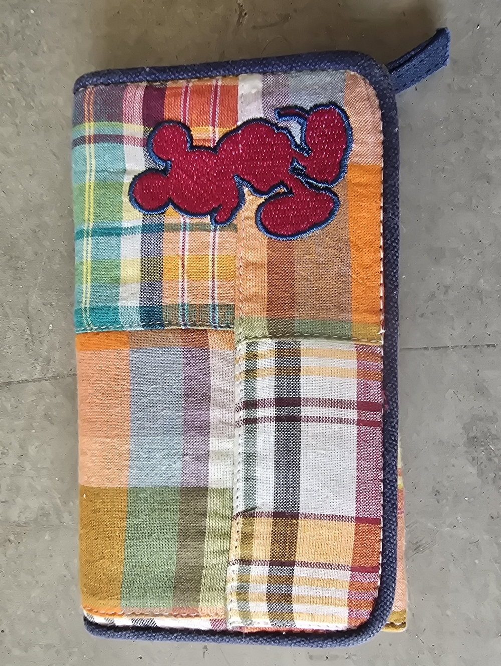 Disney Patchwork Plaid Multicolor Zip Wallet with Red Mickey Patch
